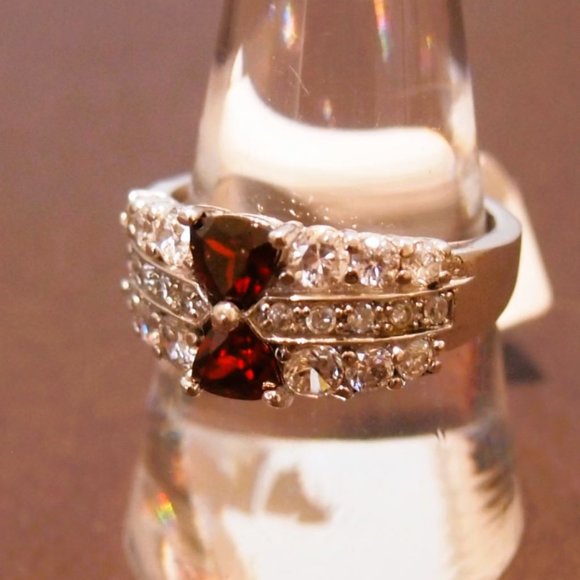 Beautiful Artisan .925 Sterling Silver with Ruby Red Trilliant Cut Center Stones - Picture 3 of 6